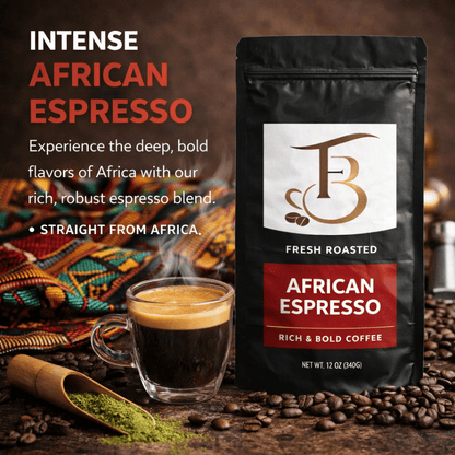 African Espresso Coffee medium dark roast blend from Kenya Tanzania and Ethiopia