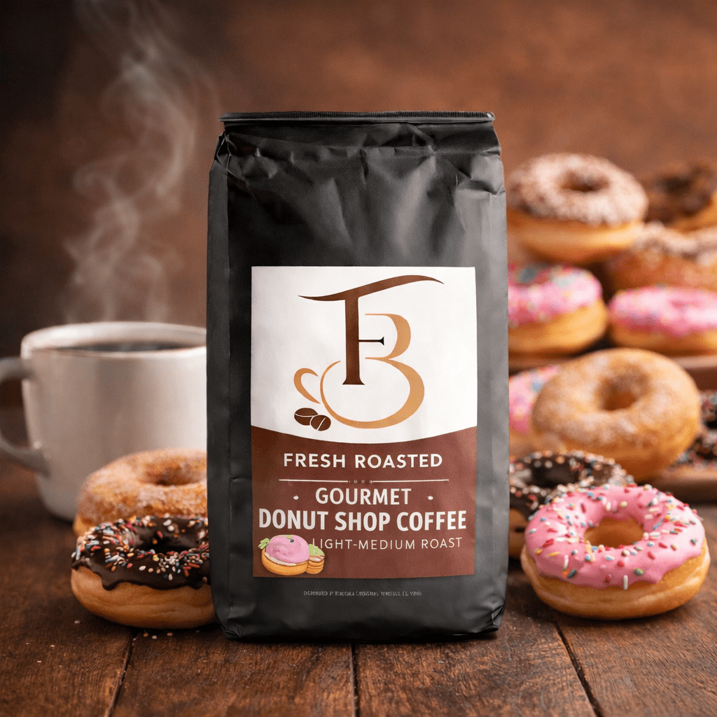 Gourmet Donut Shop Coffee light medium roast with cocoa caramel and toffee notes